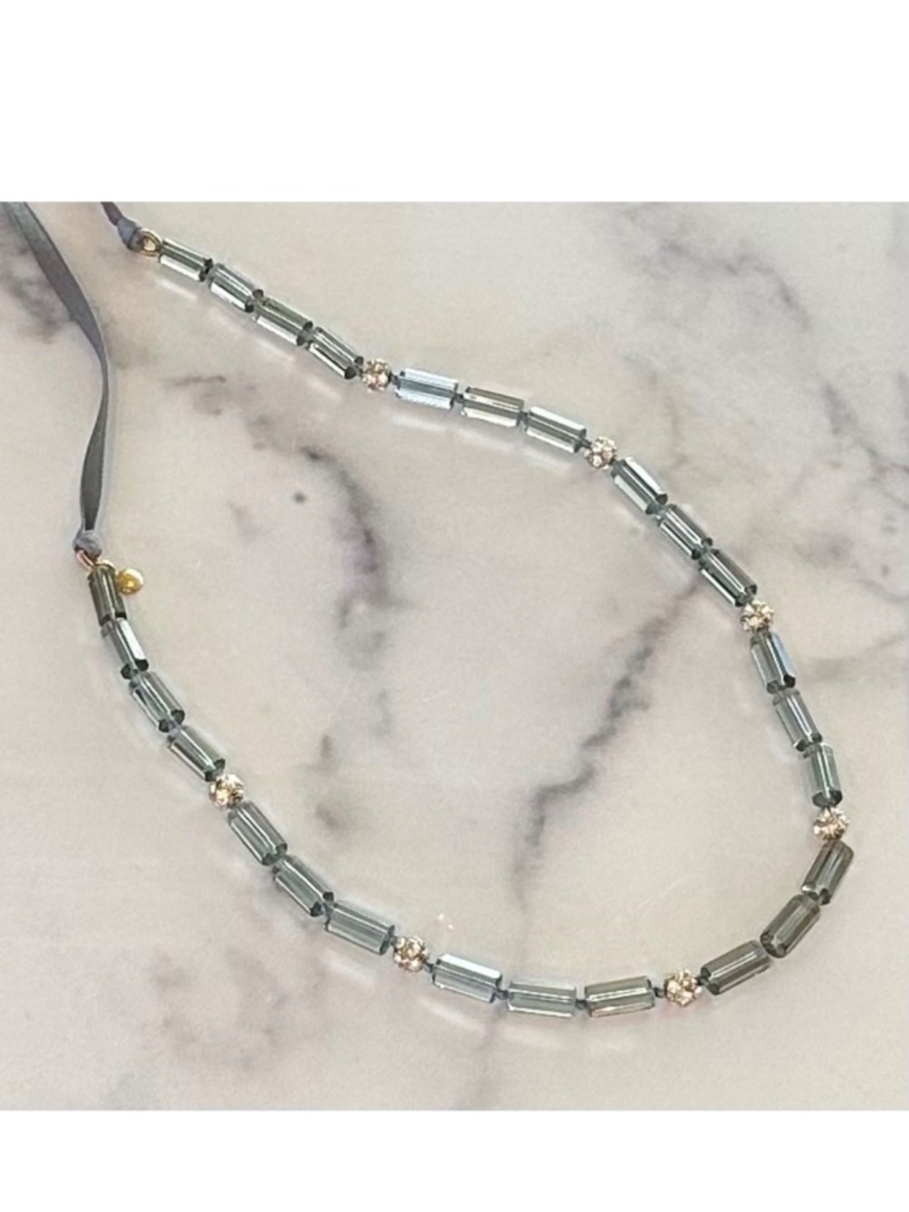 Vintage J. Crew Glass Bead Ribbon Tie Necklace - Picture 4 of 8